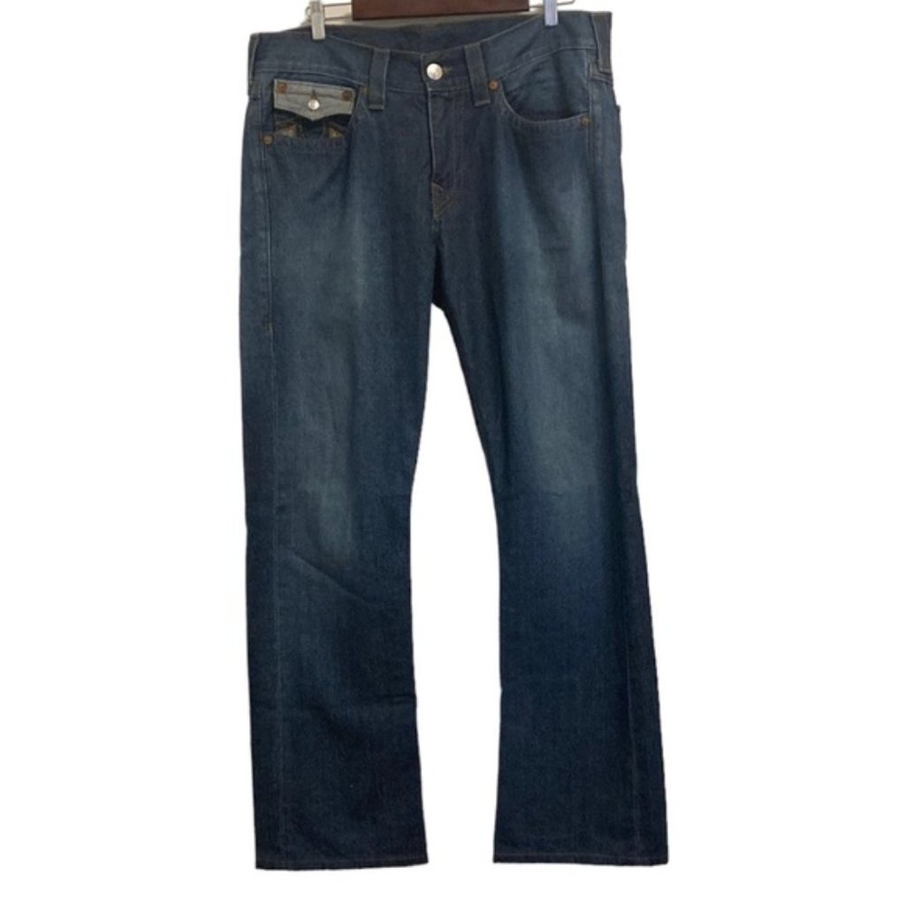 True Religion Straight Leg Blue Jeans Contrast Pocket Y2K Retro